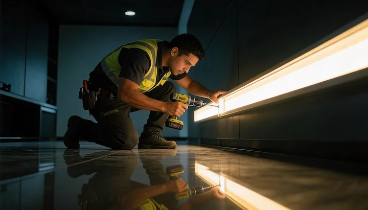 Técnico Cleverox instalando pantalla LED